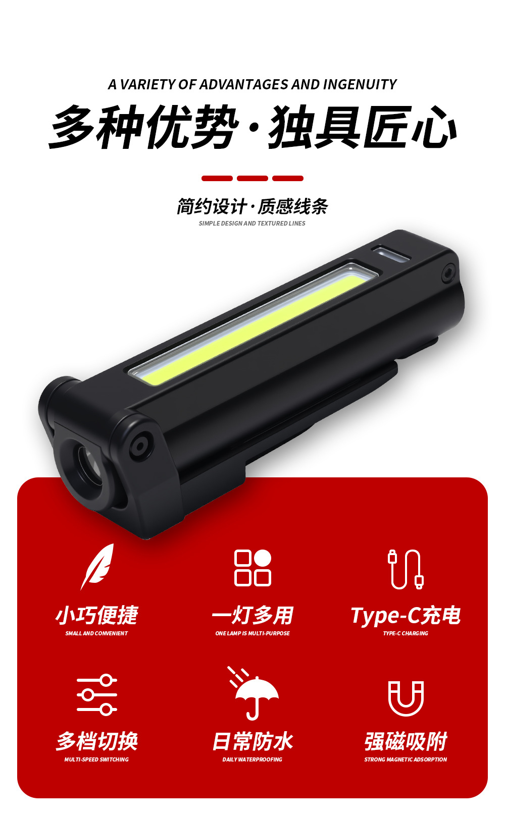 High-Brightness Vehicle Inspection Magnetic Led Light Pen Clip-On Lighting Work Light Cap Clip Light Multi-Light Source Inspection Light