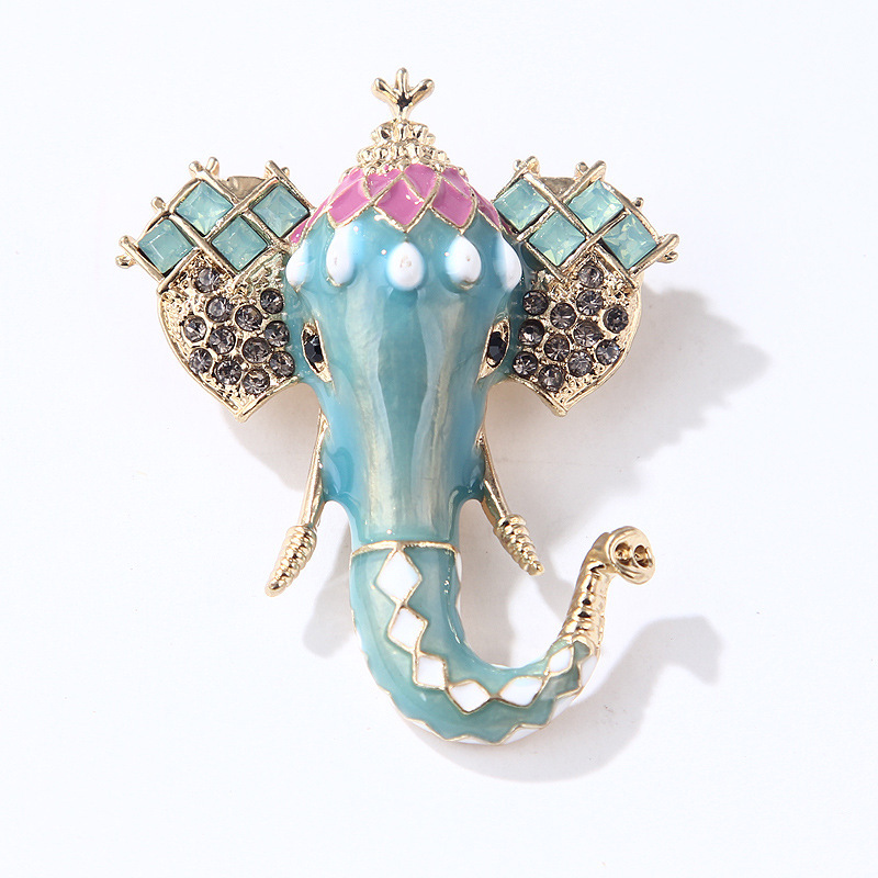 藍豪クロスボーダータイレトロ滴油ブローチファッション吉祥入れダイヤモンド象胸花ピンアクセサリー女ブルーチ|undefined