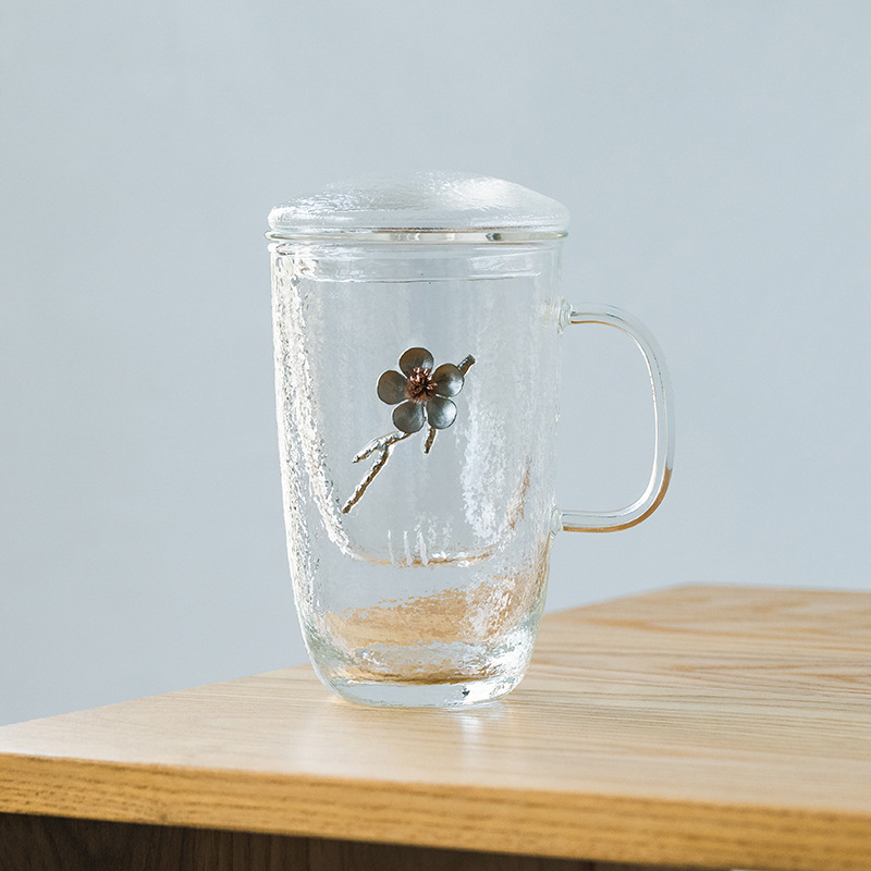 Grueso martillado de vidrio resistente al calor taza de separación de té liner filtro Oficina taza de té hogar juego de té taza personal