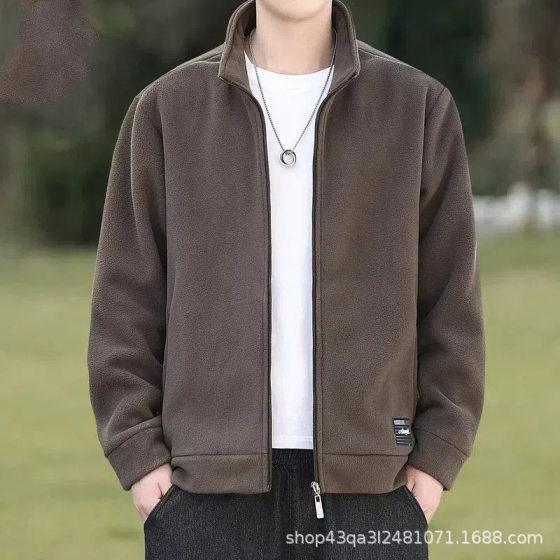 Cross-border Polar Fleece Men's Winter Coat Collar Casual Sports Jacket Men's Warm Loose Thickened Age-reducing Cardigan