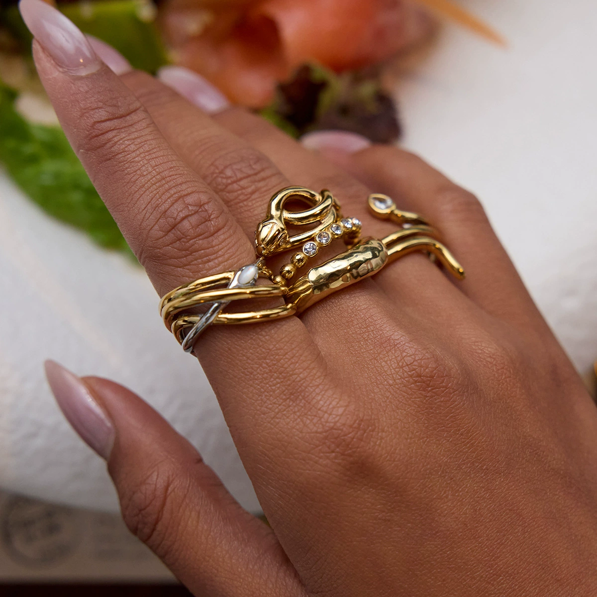 杰鼎 Genuine ring stainless steel, accessory, does not fade, light luxury style, high-quality style, (Cross-border trading)
