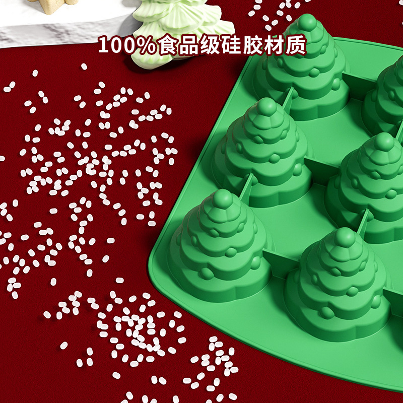 圣诞节跨境12连孔 立体圣诞树 硅胶蛋糕模具 耐高温圣诞树蛋糕模|undefined