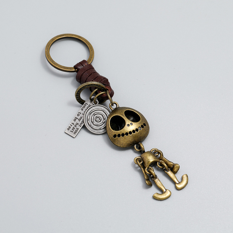 Creative Skeleton Pendant PU Leather Key Chain Woven Key Chain Vintage Artificial Jewelry