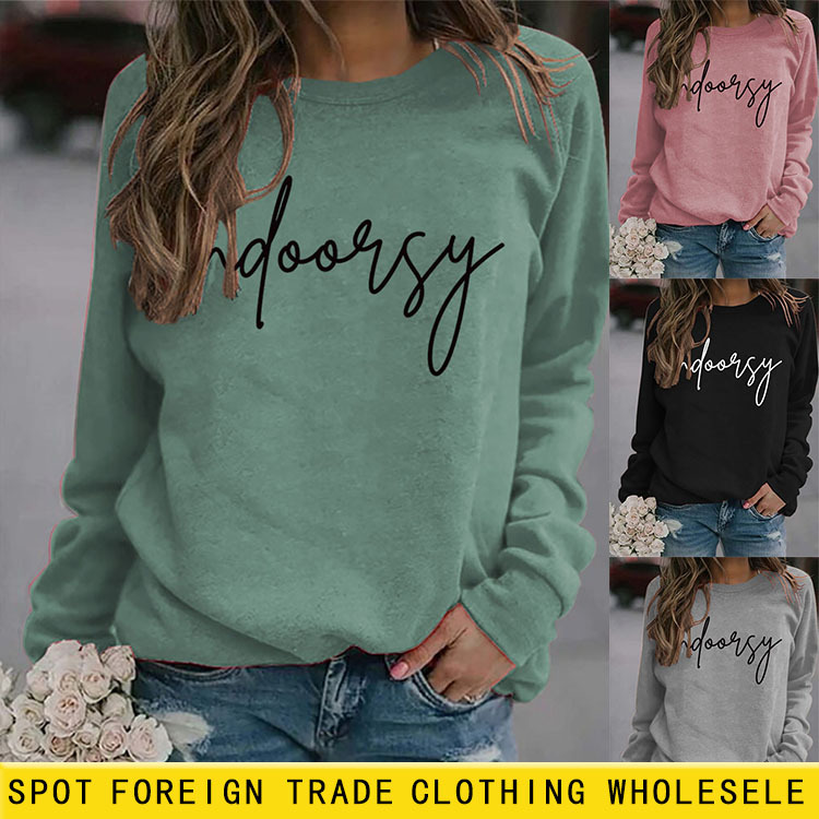 Indoorsy en stock Jersey cuello redondo europeo y americano Top manga larga impresa suelta simple suéter transfronterizo Comercio exterior al por mayor