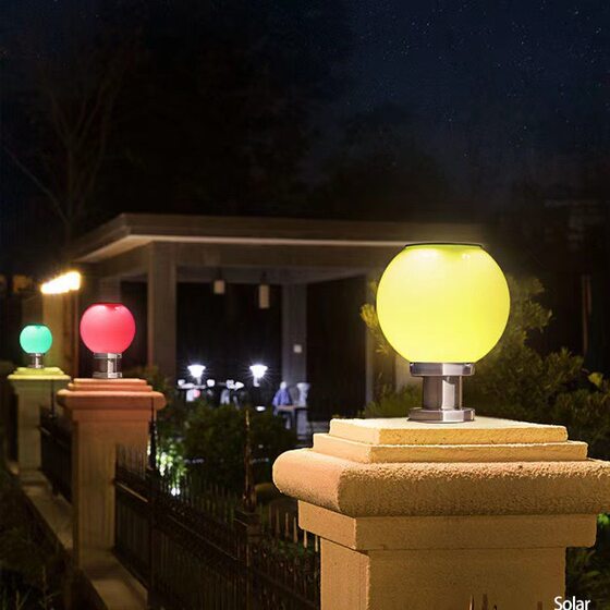 Solar pillar lamp outdoor waterproof wall lamp round villa wall lamp garden lamp gate pillar wall lamp