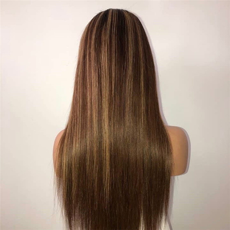 2021 fábrica transfronteriza al por mayor nueva peluca femenina europea y americana gradiente de color de longitud media pelo liso fibra química de alta temperatura de seda sombrerería