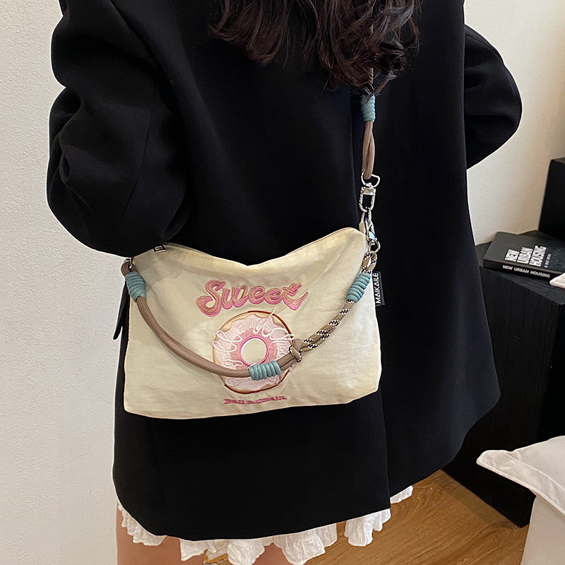 2025 새로운 자수 나일론 자수 쇼핑백 미니 친환경 가방 어깨 크로스 바디 백 휴대용 소형 가방 휴대 전화 가방