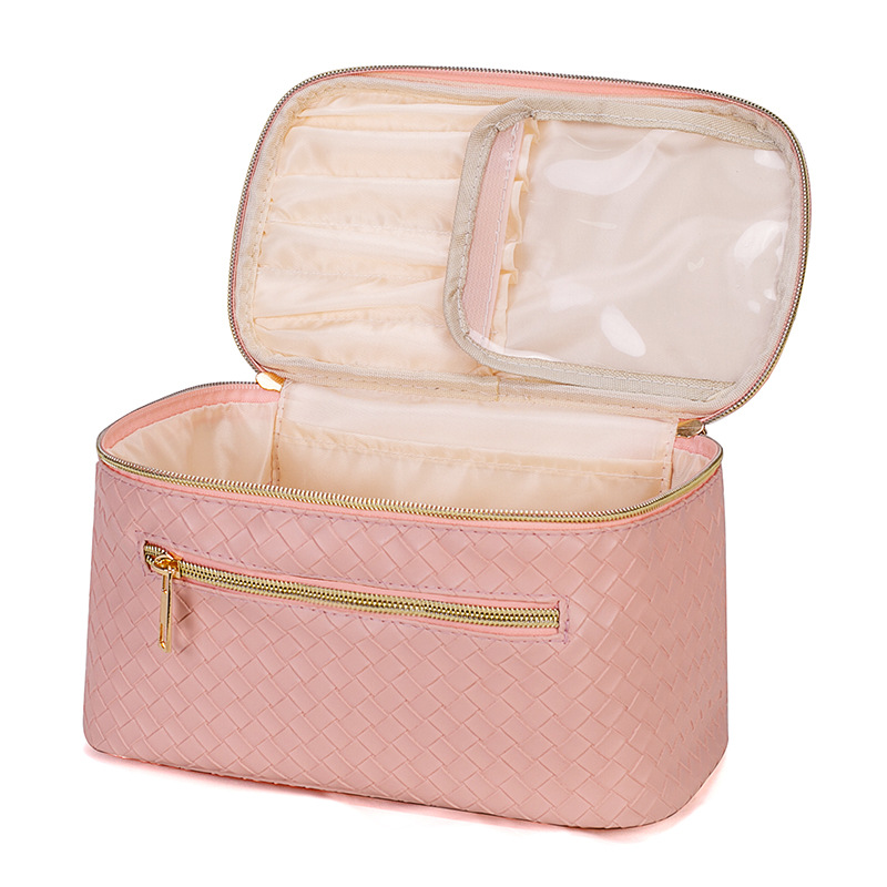 Transfronterizo nuevo tejido de la PU bolsa de cosméticos de alta apariencia de gran capacidad de almacenamiento Portátil Bolsa de viaje portátil caso cosmético