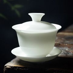 羊脂玉瓷三才盖碗大容量防烫白瓷单个敬茶碗家用办公礼品泡茶神器