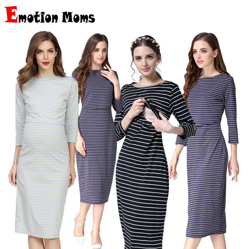 European and American Spring and Autum Fashion Three-Quarter Sleeve Maternity Dress Elastic Slim Cotton Outing Postpartum Nursing Dress Large Size