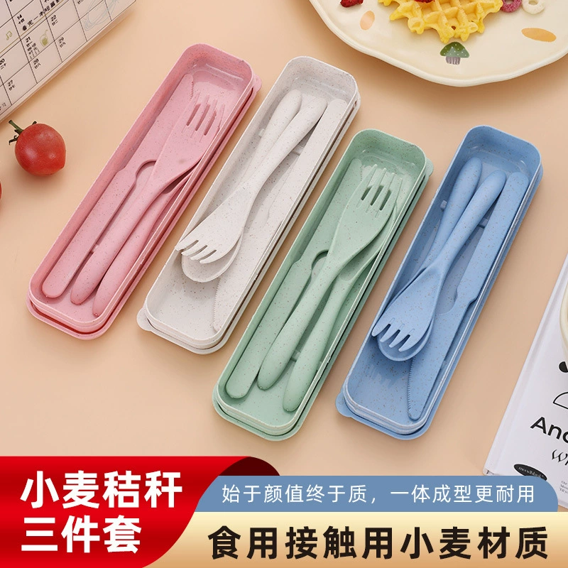 Пшеничный соломенный нож и вилочная ложка набор из трех частей для студентов офисных работников для путешествий на открытом воздухе портативный стейк нож вилка ложка