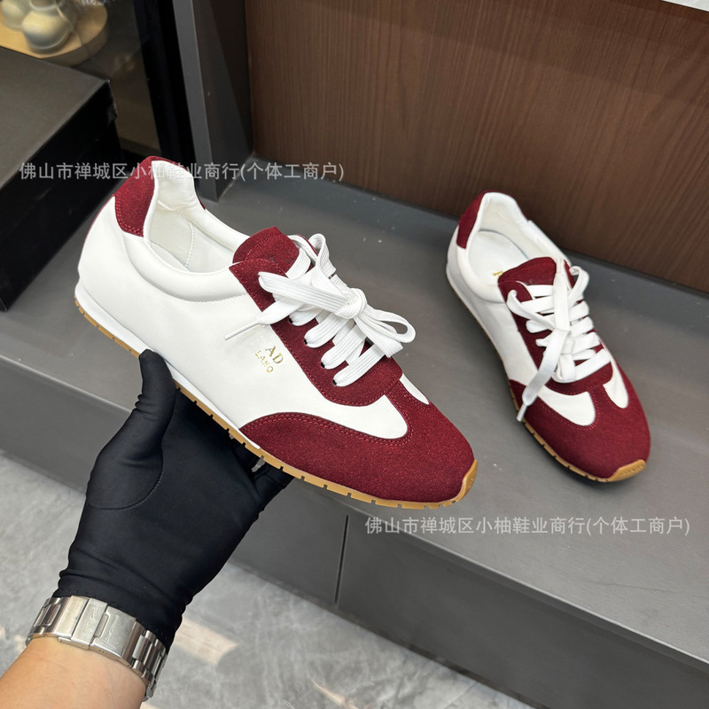 Cross-border foreign trade P-brand women's genuine leather color-block casual shoes, round-toe flat women's sports shoes Cross-border foreign trade P-brand women's genuine leather color-block casual shoes, round-toe flat women's sports shoes