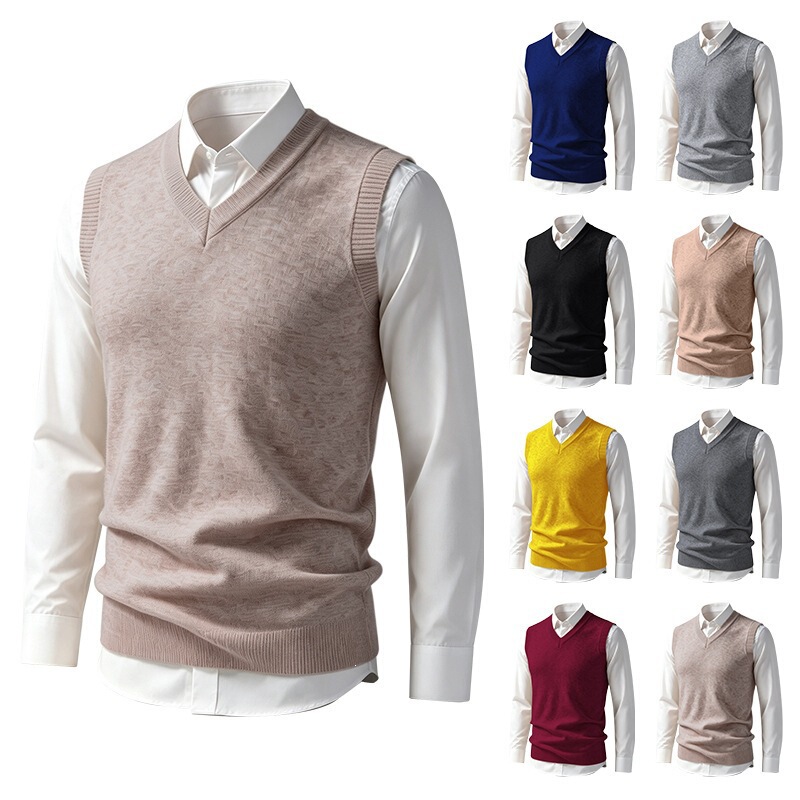 Autumn and winter men's V-neck sleeveless knitted vest, warm sweater, solid color inner layer, woolen vest, base shirt Autumn and winter men's V-neck sleeveless knitted vest, warm sweater, solid color inner layer, woolen vest, base shirt