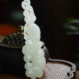 玉器工艺品天然新疆和田玉青海料老料玉如意手把件笔搁小摆件送证