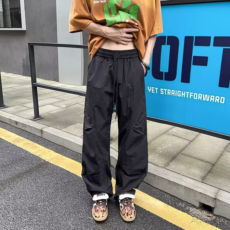 American-Style Ice Silk Quick-Dry Casual Pants Summer New Loose Niche Pleated Design Paratrooper Cargo Sports Long Pants
