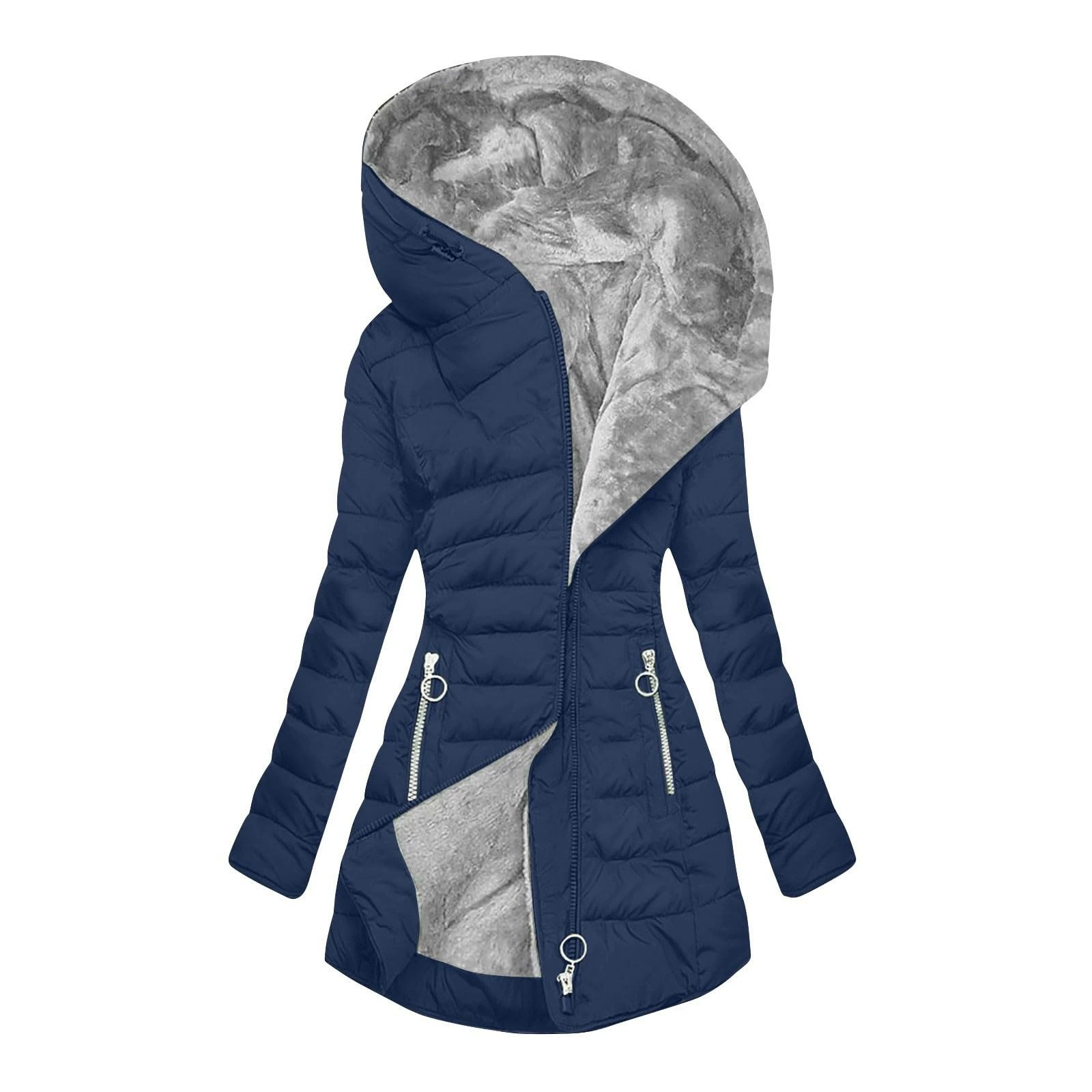 Transfronterizo 2025 Europa y América Amazon invierno collar cremallera manga larga delgada chaqueta con capuchón caliente abrigo a prueba de frío image 16