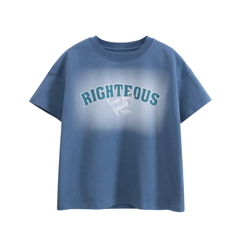 Grrr Children's Wear Short-sleeved T-shirt 2025 New All-match Summer Middle and Large Children's Letter Printed Cotton Loose Children's Top