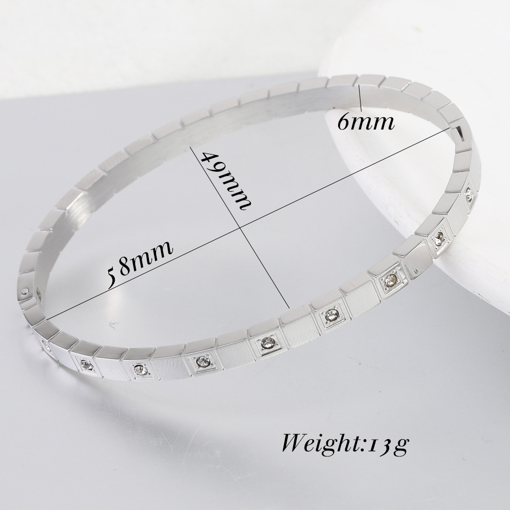 20g Weight Zircon Inlay Material Elegant Streetwear Solid Color Titanium Steel Inlay Zircon Bangle