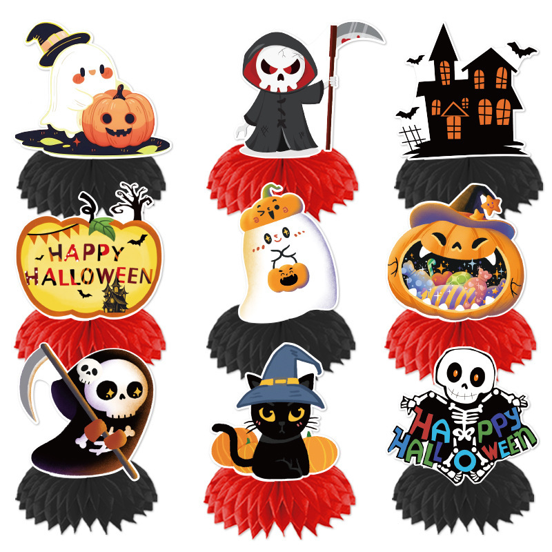 国境を越えた新しいハロウィーンのテーマのパーティー装飾用品ゴーストフェスティバルゴーストカボチャハニカムテーブルデスクトップ装飾品|undefined