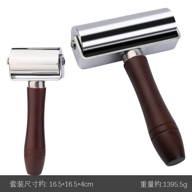 Original mango de madera rodillo rueda de empuje rodillo herramienta de prensado de cuero rodillo de borde oscuro borde grande rodillo de hierro