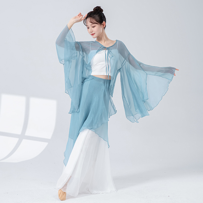 女性用クラシックダンスパンツ、古代風ワイドレッグパンツ、パフォーマンスステージ衣装、練習着、中国現代民族舞踊エレガントガーゼパンツ|undefined