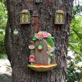 Foreign trade new European and American micro landscape resin tree hanging fairy door flower fairy Angel door and window fairy garden decorations