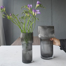 北欧玻璃条纹轻奢花瓶创意现代卧室花瓶高级感摆件室内批发装饰