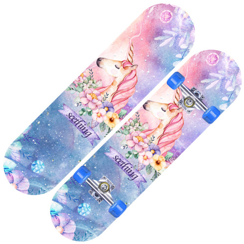 Children's Maple Wood Teenager Four-Wheeled Skateboard for Both Boys and Girls, Double-Sided Cartoon Double Kickboard 2808 Flat Skateboard