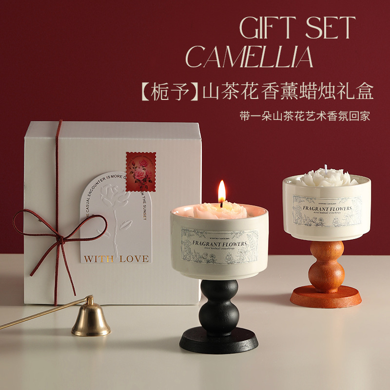 Camellia Soy Wax Scented Candle Gift Box Birthday Wedding Souvenir High-End Long-Lasting Fragrance Wholesale Customization