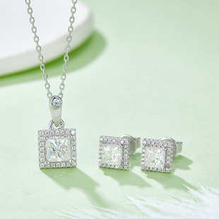 genuine goods Joker Princess Square Moissanite Jewelry suit s925 Sterling Silver 1 karat Earrings Necklace Pendant with Certificate