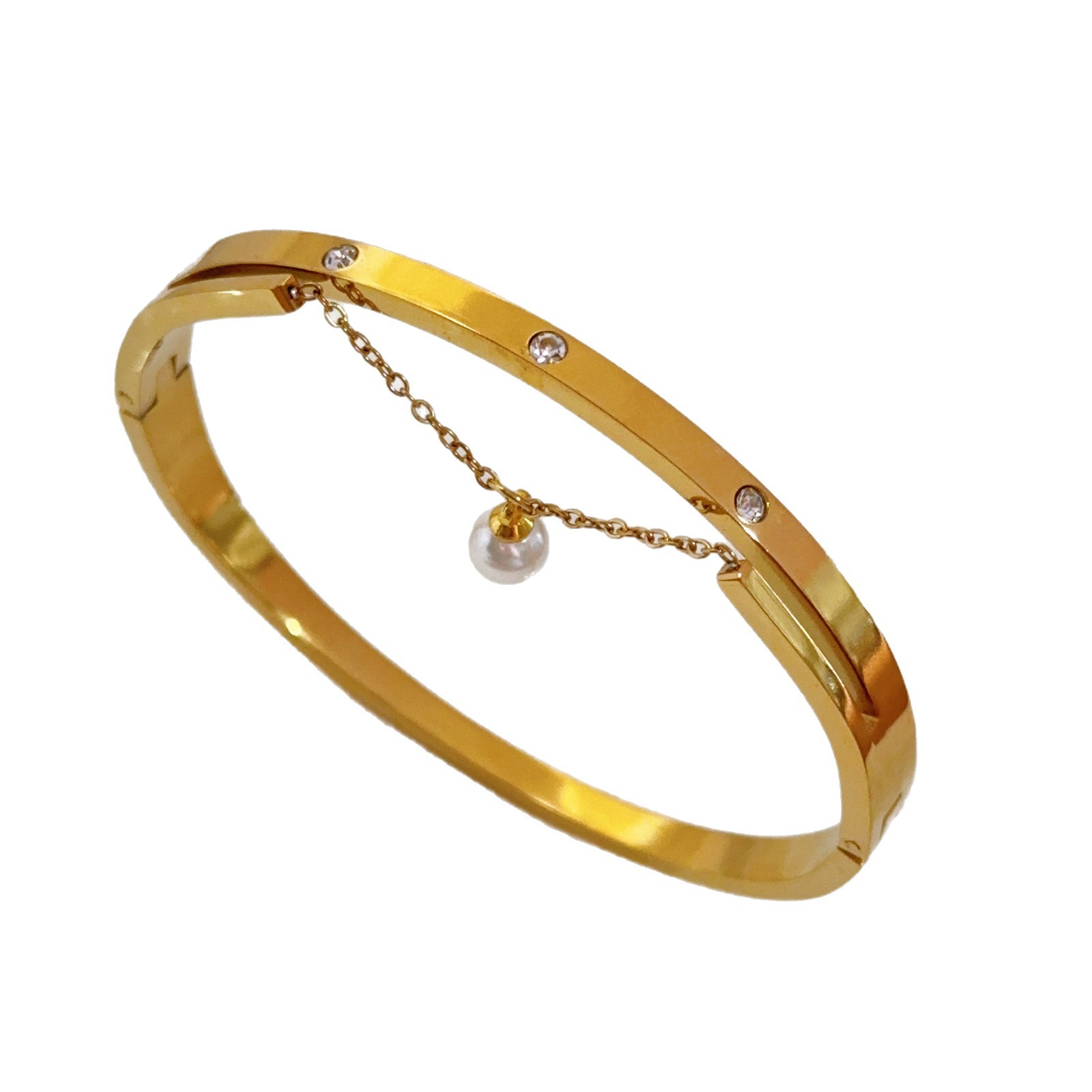 Joyas de pulsera, acero de titanio, no se desvanece, lujo ligero, moda, perlas, diamantes, hebilla de acero inoxidable para mujer, pulsera, lujo ligero, productos europeos y estadounidenses