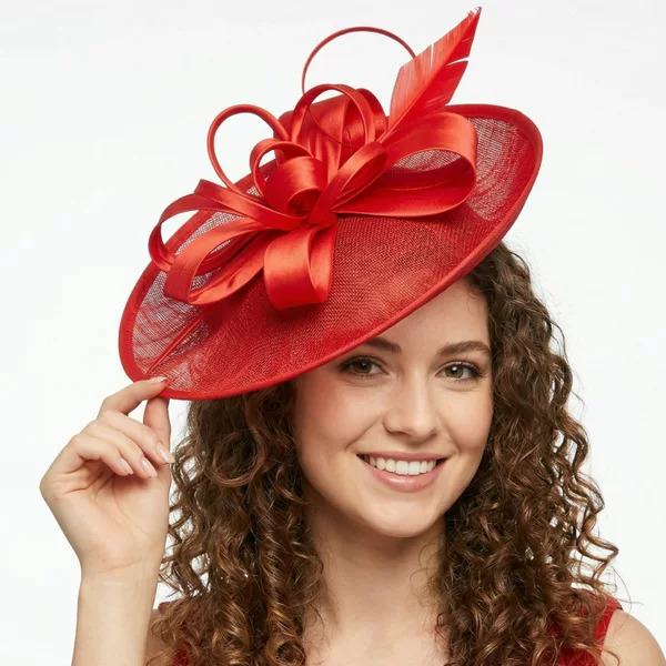European and American bride's solid color jockey club ball vintage fashion elegant hat, crescent-shaped faux linen hat with unique headpiece