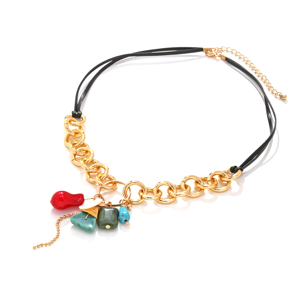 All Seasons Season Women's Gender Casual Modern Style Streetwear Geometric Pu Leather Alloy Resin Woven Chain Lobster Trigger Clasp Closure Pendant Necklaces Wholesale