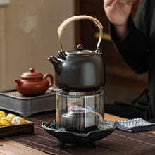 围炉煮茶酒精炉套组中式复古加热提梁煮茶壶山楂红耐热陶瓷煮茶器