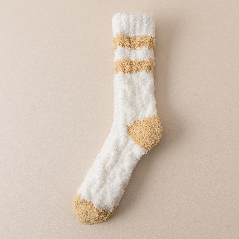Lana de coral a media pantorrilla para mujer forrada con forro polar forrada al frío cálido noreste rayas calcetines de confinamiento para dormir calcetines de piso grueso