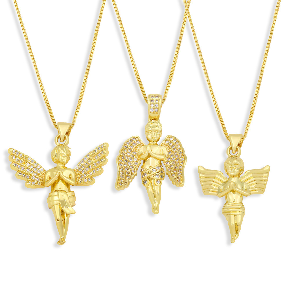 creative goldplated microinlaid zircon angel pendant copper necklacepicture2