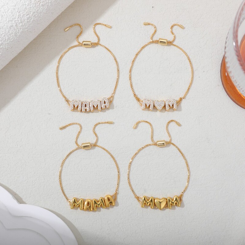 Cross-border Explosions English Letter Mama Zircon Bracelet Simple Niche Mother's Day Thanksgiving Gift Letter Bracelet