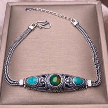 黑欧泊松石手链S925银镶嵌复古银尼泊尔风格仿古银小众个性手饰品