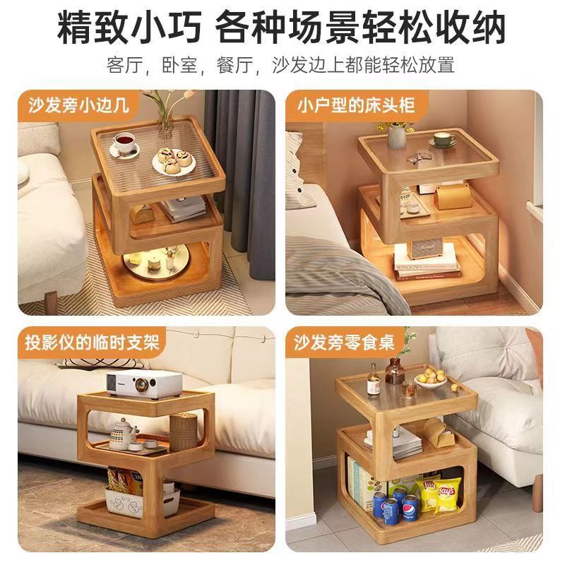 Mesa de cabecera de madera sólida creativa pequeña sala de estar sofá lado de varios vientos de crema casero dormitorio cabecera estante gabinete lateral
