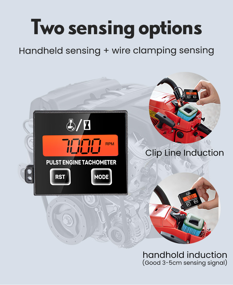 Inductive Digital Tachometer for 2/4-Stroke Engines, Universal for Lawn Mowers and Chainsaws, with an Accumulative Timer