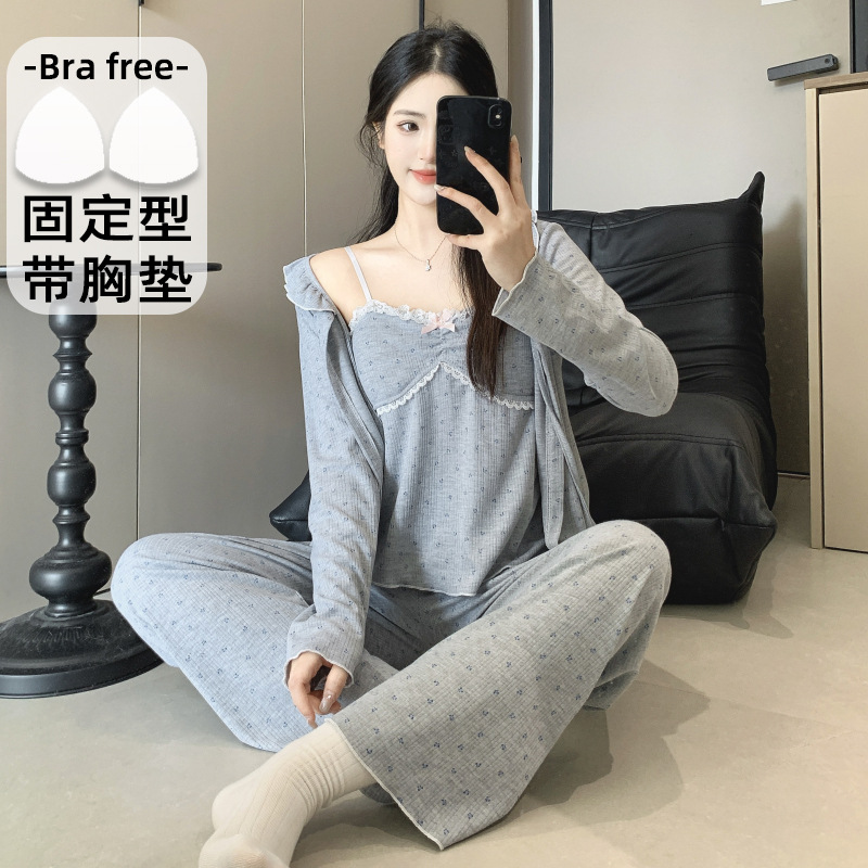 F 3피스 브라 패드 세트 - S268 회색 꽃무늬