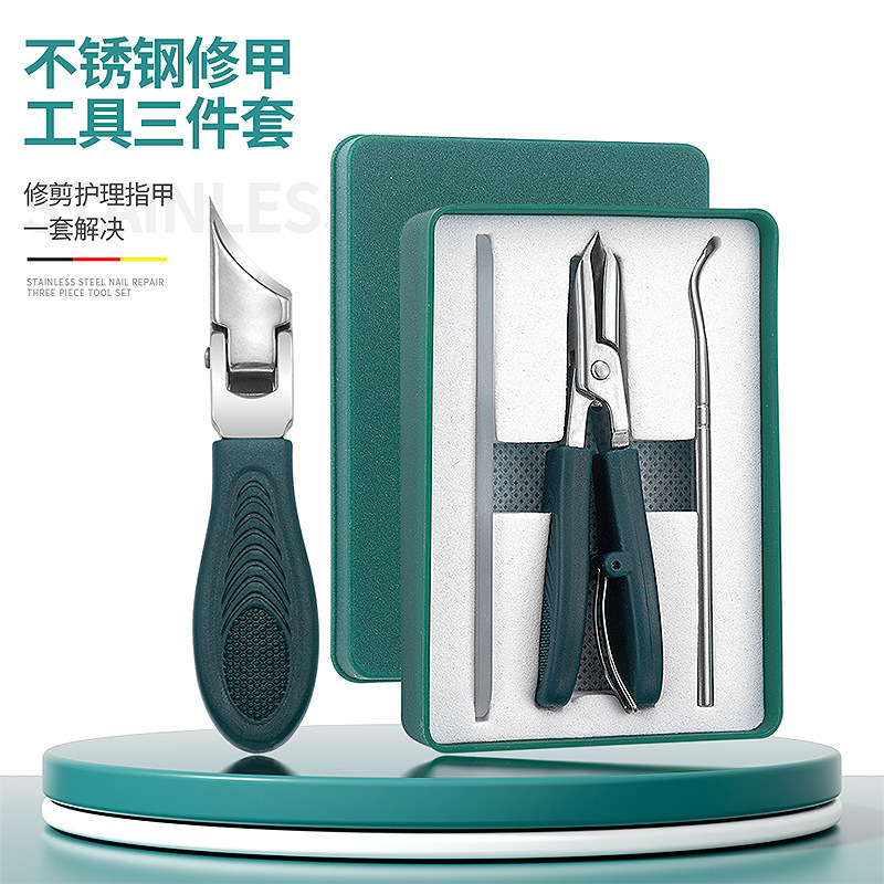 跨境尖头斜口指甲钳甲锉剔甲工具3件套装 高品质盒装修甲套装|undefined