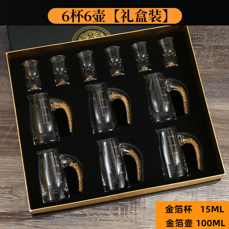 Fabricantes de copas de licor de lámina de oro tazas de cristal de alta calidad tazas de licor de vidrio escalas divisor de licor un sorbo de tazas de licor set