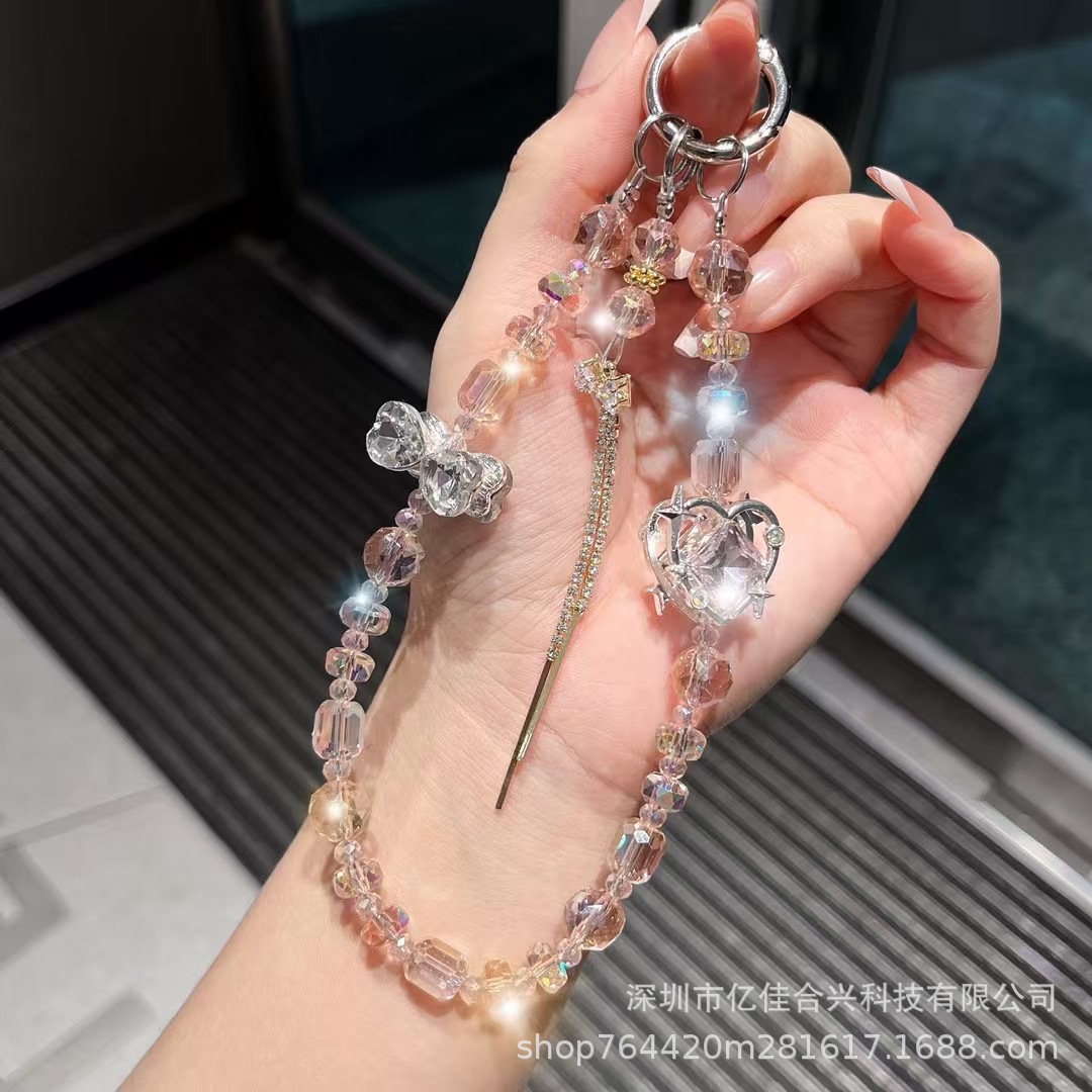 Amor zircon diamantes mariposa colgante de cristal cuentas de teléfono móvil colgante cadena de PVC ligera de lujo temperamento boutique doble cadena