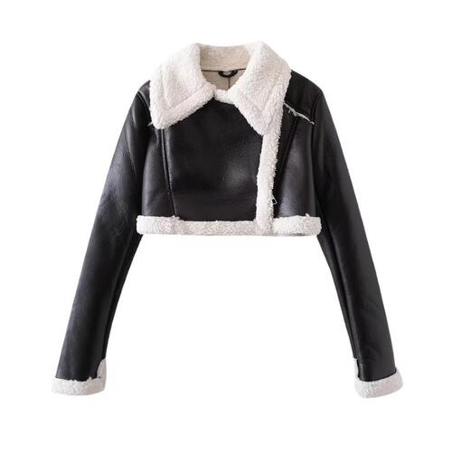 European and American new spring fur-in-one short street hot girl motorcycle coat