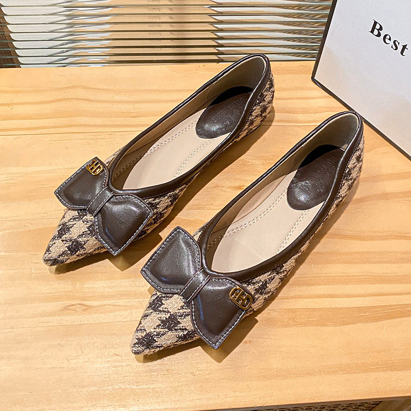 Shallow Mouth Pointed Toe Hidden Heel Flat Shoes For Women Versatile Bowknot Youthful Style Internet Celebrity_vogvips.com