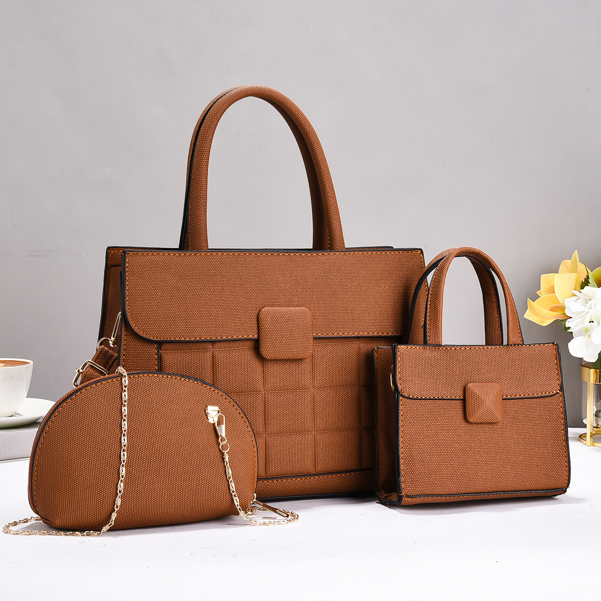 Plaid Pattern Women's PU Plaid Elegant Square Zipper Buckle Bag Sets