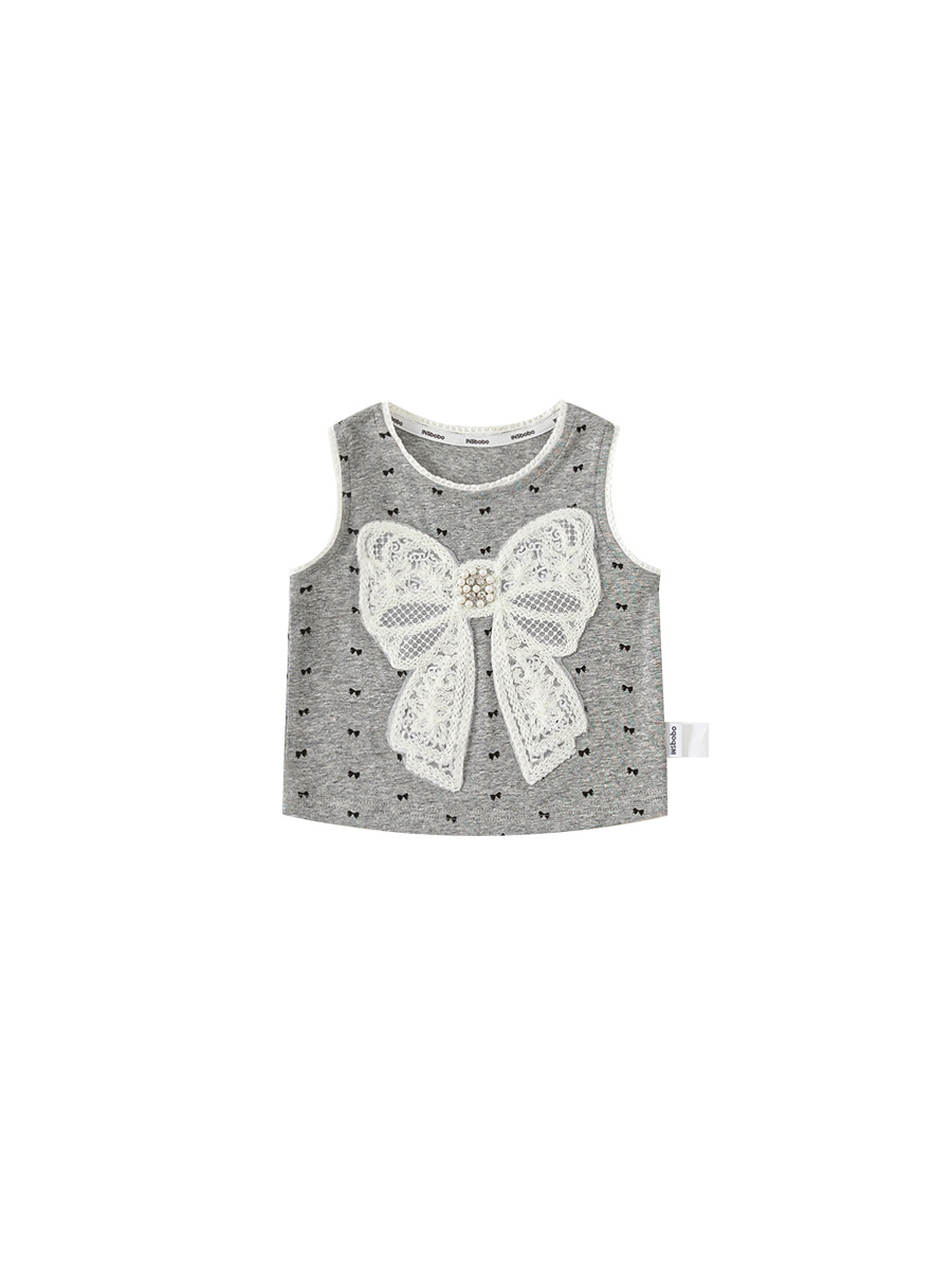 Youbao ropa para niños verano nuevo estilo para niños versión coreana sin mangas top delgado cuello redondo T chaleco bordado con lazo para niñas