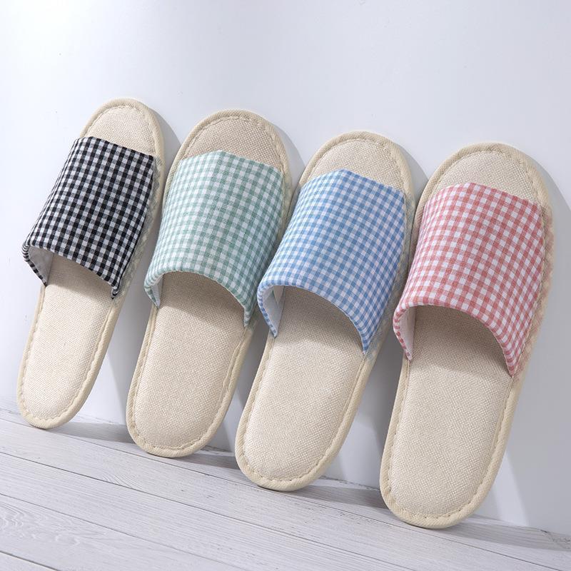 Spring and summer hotel Plaid linen slippers home leisure hospitality men's and women's slippers hotel room slippers wholesale