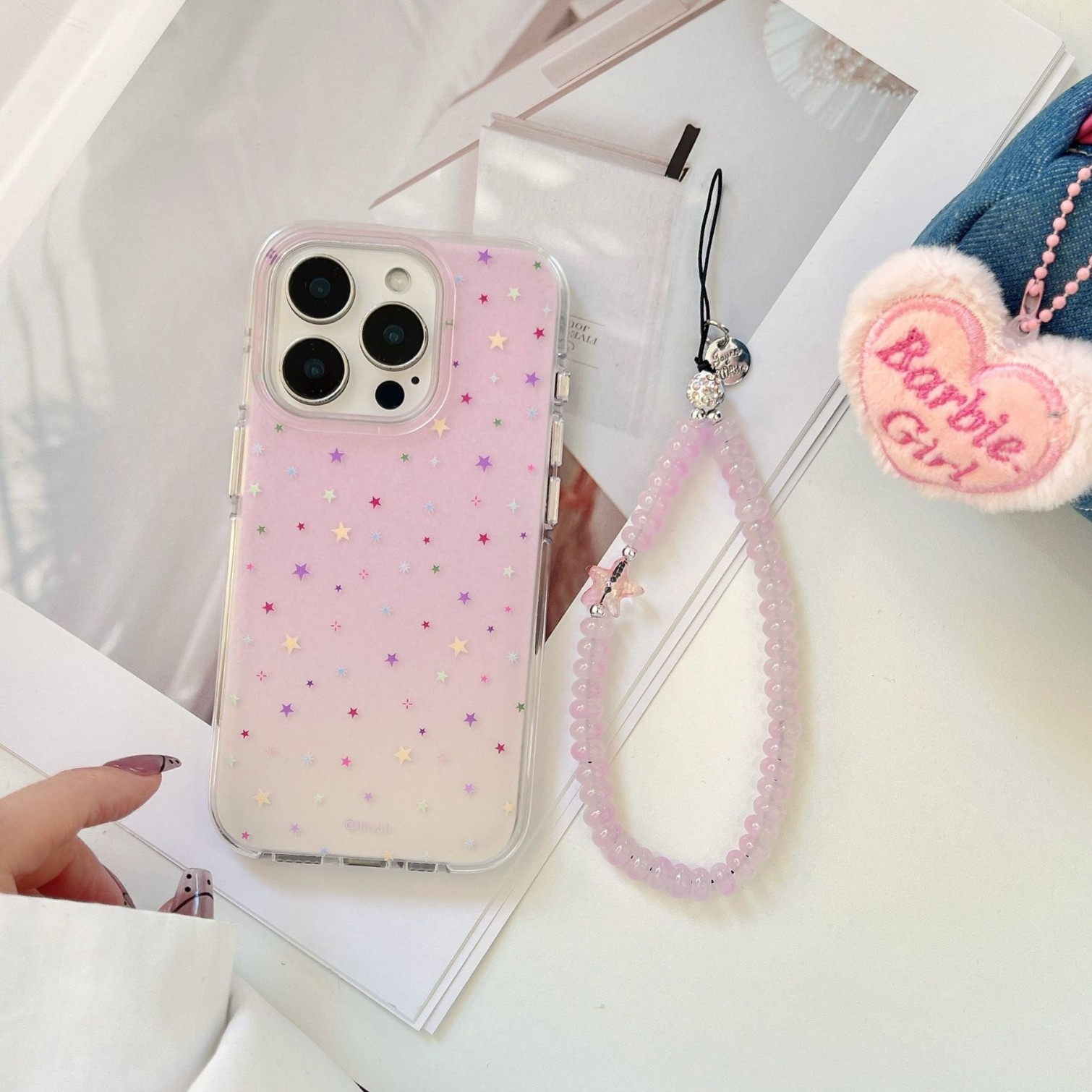 Verano fresco, florecimiento, estrellas de colores en polvo, adecuado para Apple 16ProMax, funda para teléfono móvil 15Pro nicho 14/13